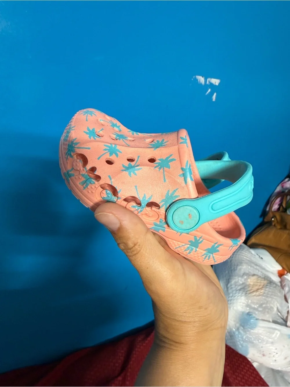 Baby girl  Coral Pink Palm-Print Clog with Teal Strap Sz 6